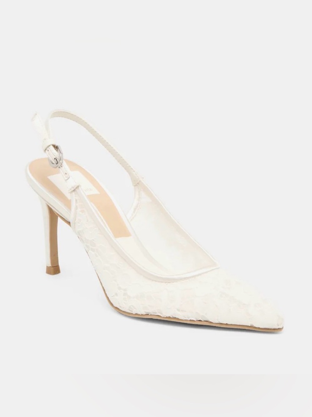 Elegant White Lace Slingback Pump — Yasmi Lace Slingback Dolce Vita